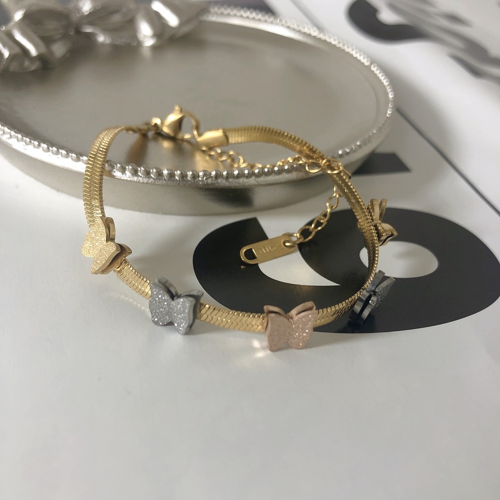 Vòng Tay Hai Lớp Bằng Thép Titan Cao Cấp Họa Tiết Bướm Nhiều Màu Thời Trang