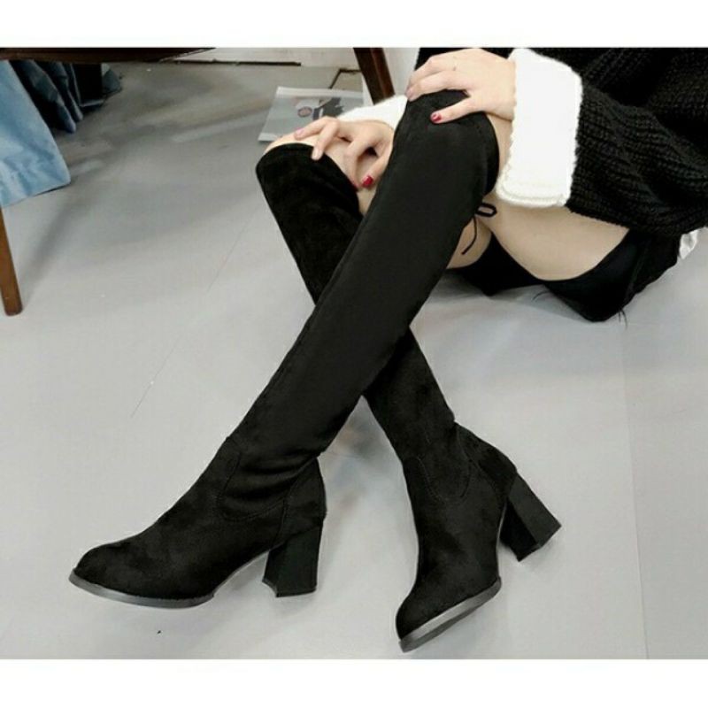 Boot đùi da lộn gót vuông hàng quảng châu (LOẠI CÓ KHÓA VÀ KHÔNG KHÓA CẠNH DK7)