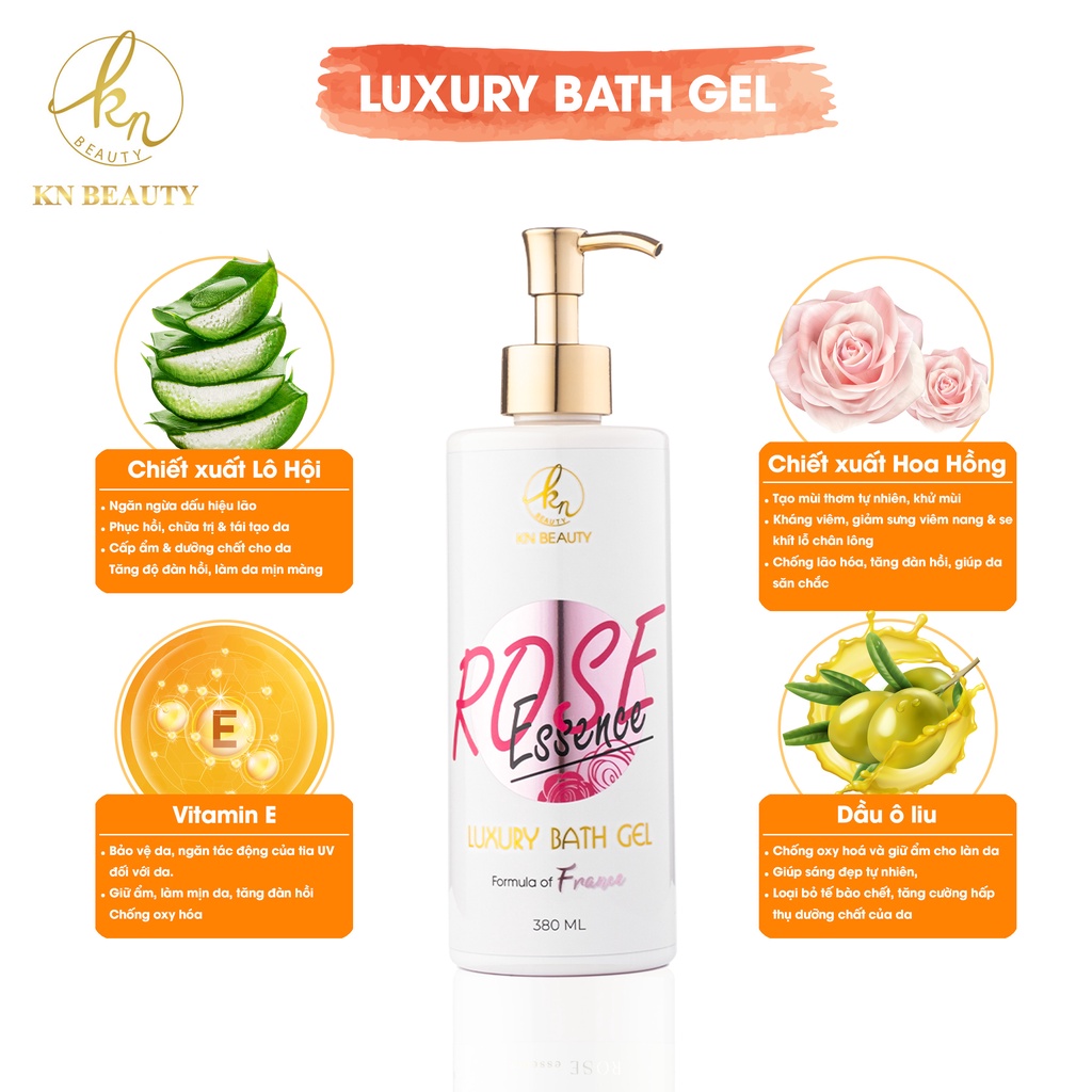 Sữa tắm KN Beauty tinh chất Hoa Hồng – Luxury Bath Gel ROSE essence 380ml tặng nước hoa mini