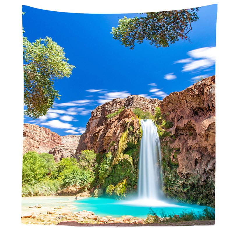 Thảm Treo Tường Trang Trí Nội Thất 150cm X 130cm In Hình Thác Nước Độc Đáo