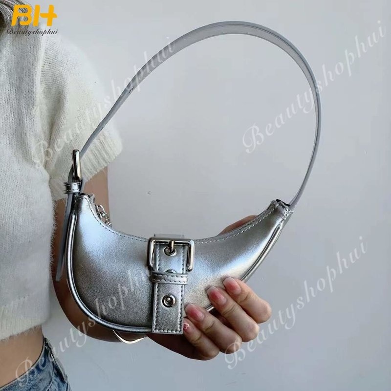 Túi Xách Mini Kẹp Nách Hình Bán Nguyệt Màu Bạc Thời Trang Mới Cho Nữ