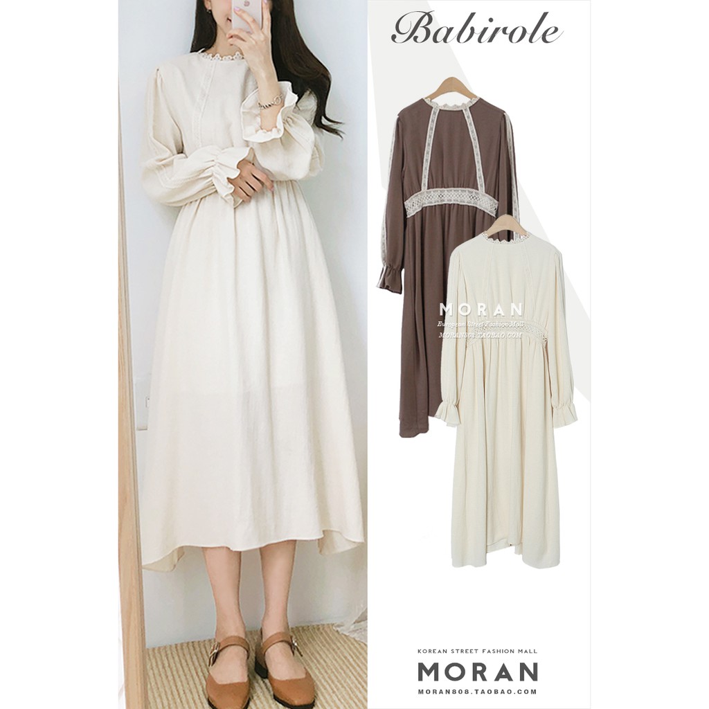 [Mã WASTMAY giảm 15% tối đa 30K đơn 150K] (ORDER) Váy MORAN dài tay dáng xòe dài phối ren Dress Vintage Hàn Quốc | BigBuy360 - bigbuy360.vn
