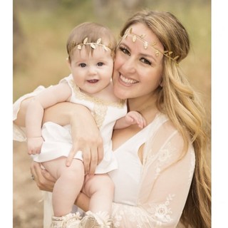 Băng đô cặp cho mẹ và bé họa tiết lá