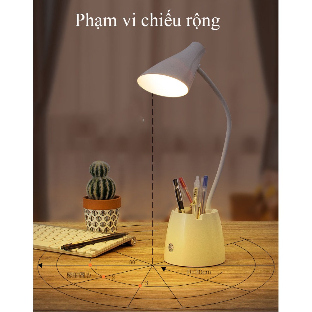 Đèn Bàn Học Đọc Sách LED Chống Cận 03 Chế Độ Ánh Sáng Bảo Vệ Mắt Có Hộp Bút Và Giá Để Điện Thoại - PIN 3200maH