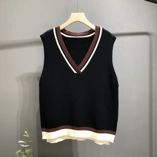 áo gile len 2 màu đen trắng
