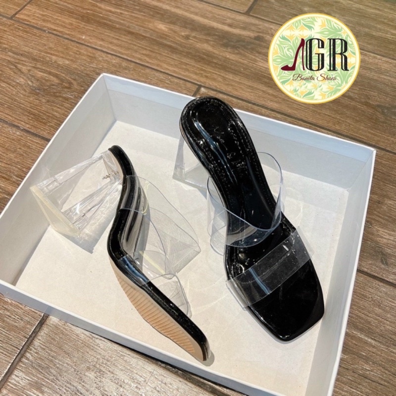 Guốc 2 quai mica gót mica tam giác 10 cm