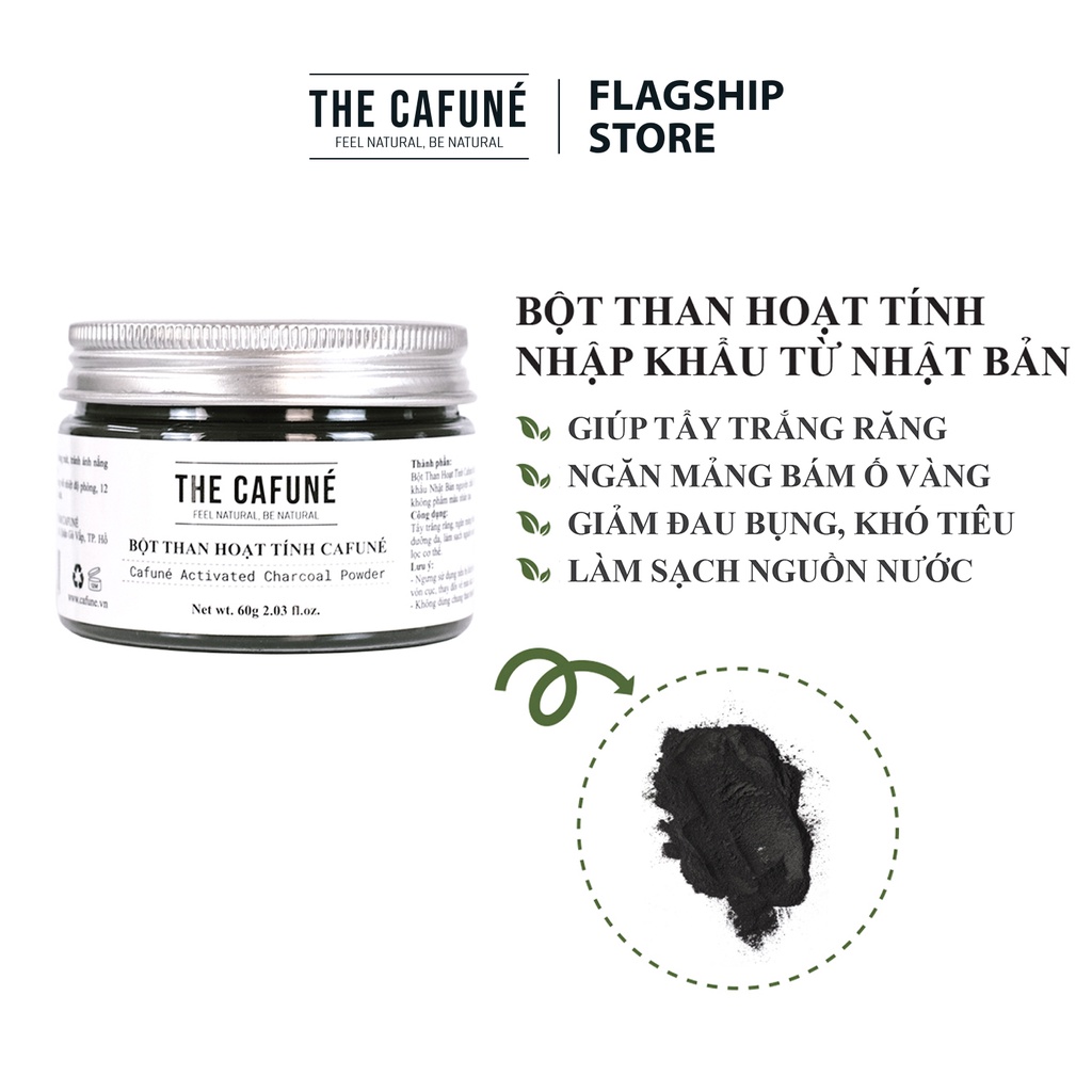 Bột than hoạt tính trắng răng Nhật Bản Cafuné - Giúp trắng răng loại bỏ mảng bám, tẩy vết ố vàng cho răng hiệu quả 60g