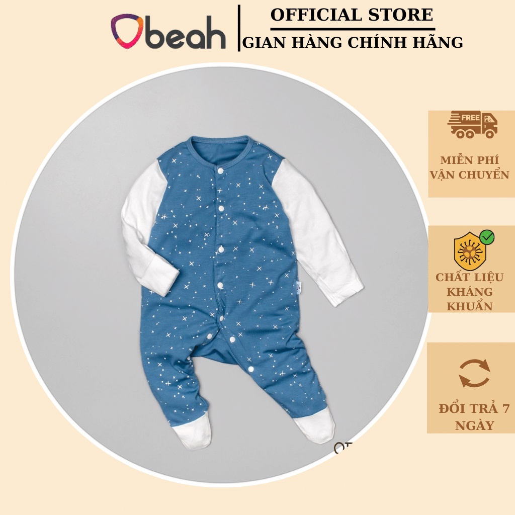 Bộ bodysuit liền tất in hình OBEAH Màu xanh lam hình sao chất liệu vissco Fullsize 59 đến 80 Mã OB082109