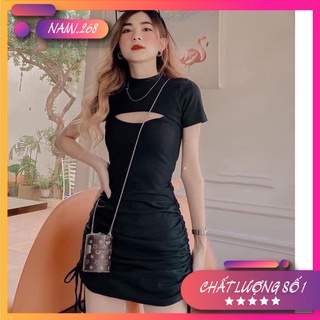 Váy body khoét ngực dây rút hông