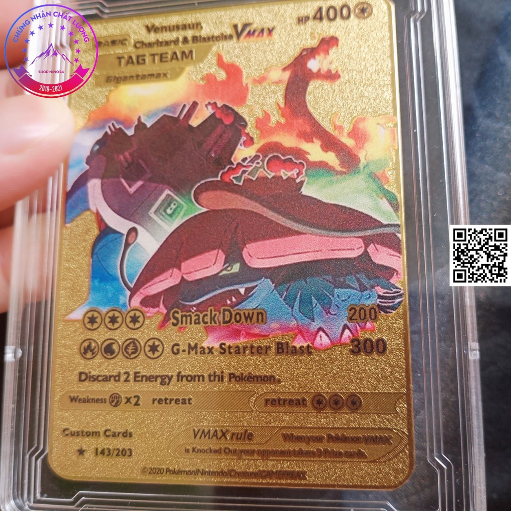 Thẻ Pokemon kim loại tag team siêu tiến hoá Vmax Venusaur Charizard và Blastosie 1843