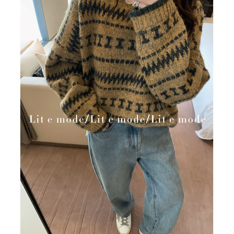 Korean Retro Knitted Sweater Women 2021 Spring And Autumn New Round Neck Long-Sleeved Shirt College Style | BigBuy360 - bigbuy360.vn