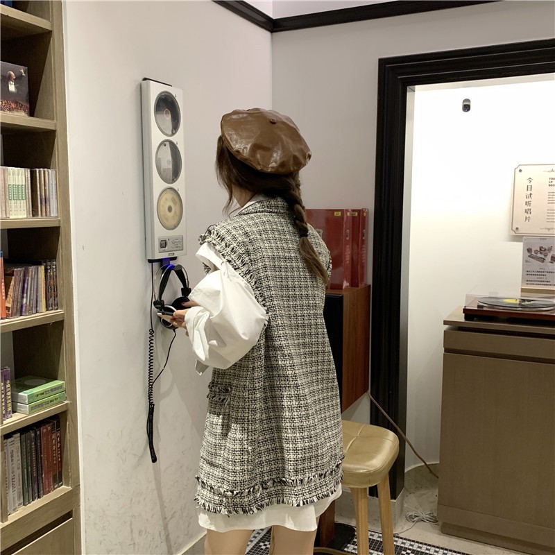 Áo vest, áo gile kẻ mix sơ mi Ulzang