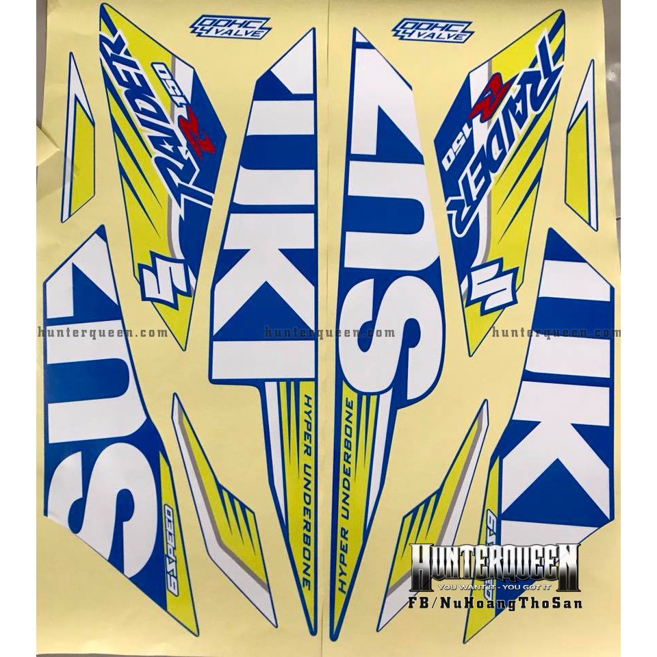 Tem in UV cao cấp. Tem xe Raider FI xanh. Sắc nét tuyệt đối, chuẩn từng chi tiết. Ép keo nhiệt bóng loáng chống phai màu