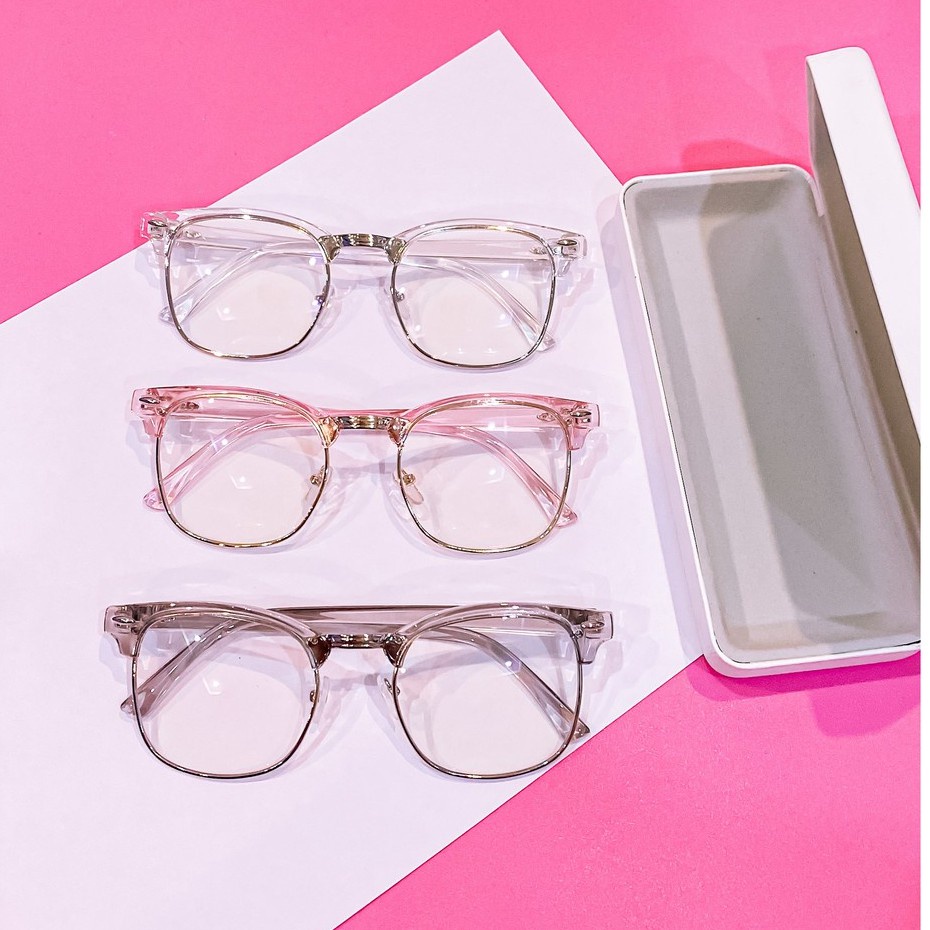 Kính Form tròn Nam Nữ nửa gọng Chất liệu nhựa hàn quốc kiểu dáng hot trend