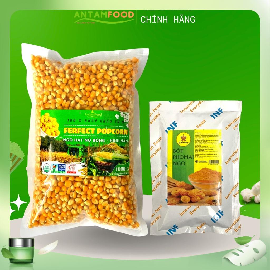Bắp rang bơ lắc Phô Mai - 1 gói Bắp hạt 1 kg + 1 gói Bột Phô mai vị ngô 100 gram