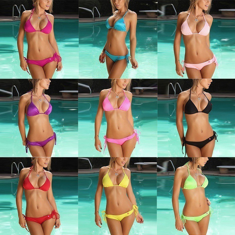 Bộ bikini 2 mảnh màu trơn thiết kế đơn giản quyến rũ cho nữ | BigBuy360 - bigbuy360.vn