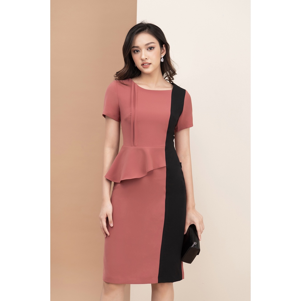 Đầm Công Sở Dáng Ôm A Luperi Phối tà che bụng dài qua gối tôn dáng cao cho nàng đi làm đi chơi dự tiệc LFV3219