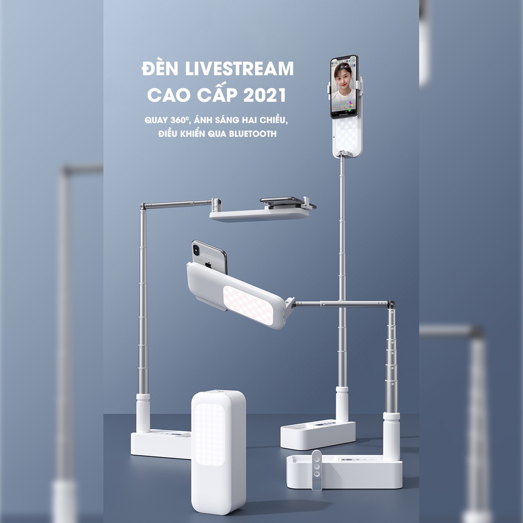 Đèn Livestream cao cấp 2021 bán hàng mini 3 trong 1, để bàn, gấp gọn, pin rời Glowup Travel L04