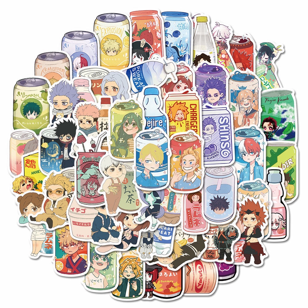 Bộ 50 Miếng Dán Trang Trí Bình Nước Họa Tiết Hoạt Hình Dễ Thương Chống Thấm Nước