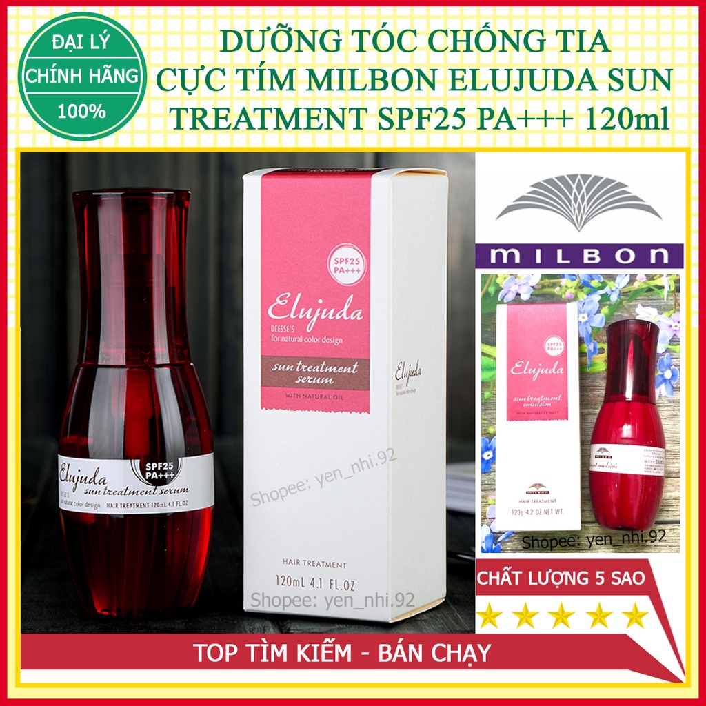 (Chính hãng) DƯỠNG TÓC CHỐNG TIA CỰC TÍM  MILBON ELUJUDA SUN TREATMENT SPF25 PA+++ 120ml