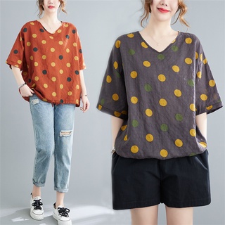 B228 Áo bigsize dáng suông cổ tim họa tiết chấm bi trẻ trung