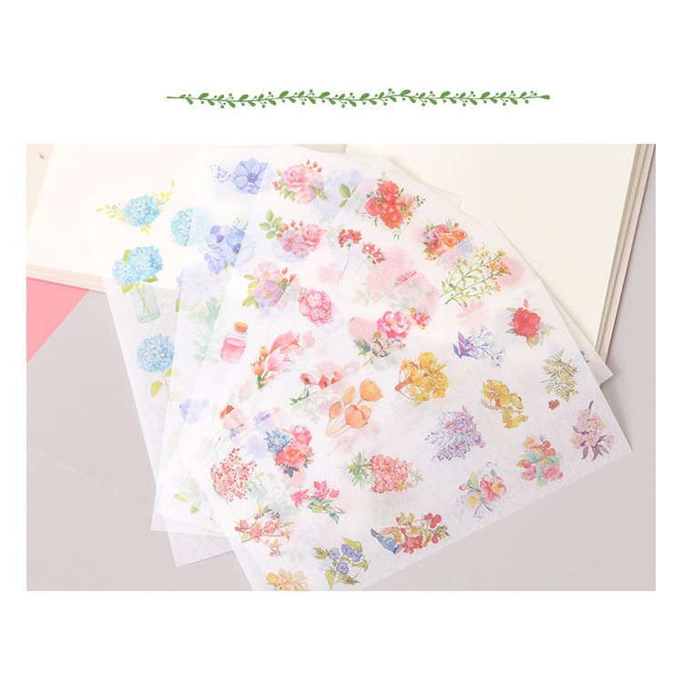 Set 6 tấm sticker dán vở, sổ tay hình hoa siêu cute Sakura Shop