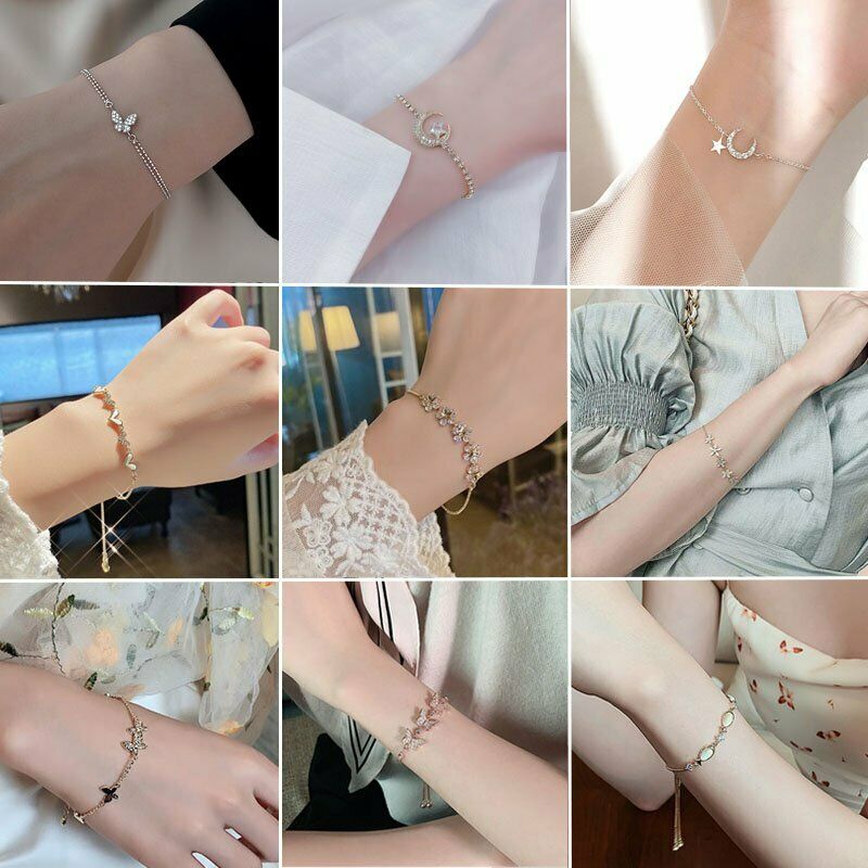 Vòng Tay Đính Đá Zircon Hình Bướm / Trăng / Sao Thời Trang Hàn Quốc Cho Nữ
