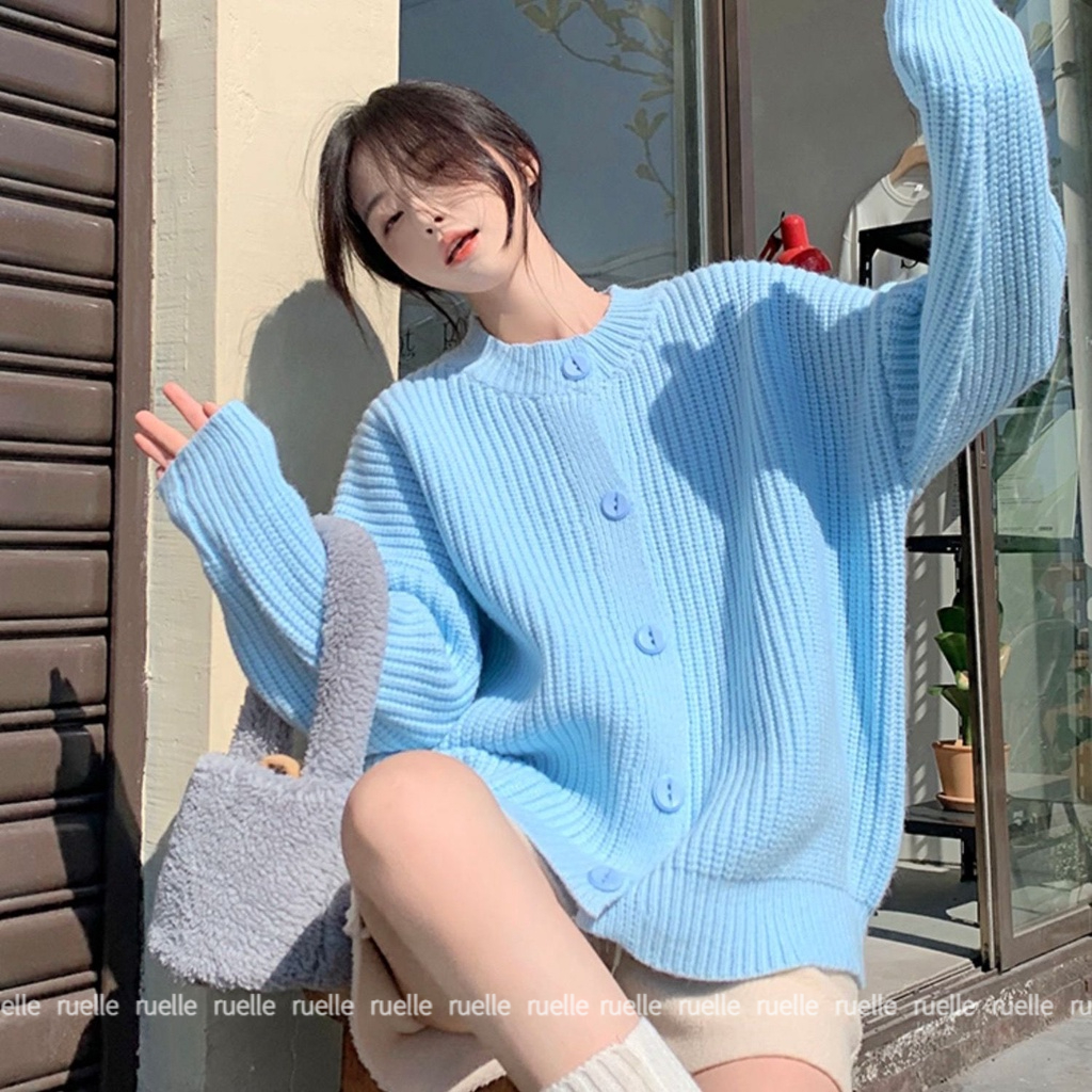 Áo Khoác Cardigan Dệt Kim Màu Xanh Dương Thời Trang