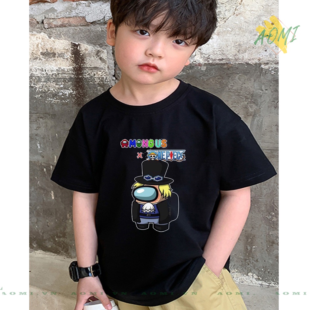 ÁO THUN Among Us x One Piece UNISEX PHÔNG ĐEN TAY NGẮN NAM NỮ GIA ĐÌNH CẶP ĐÔI SIZE TRẺ EM BÉ TRAI GÁI AOMIVN