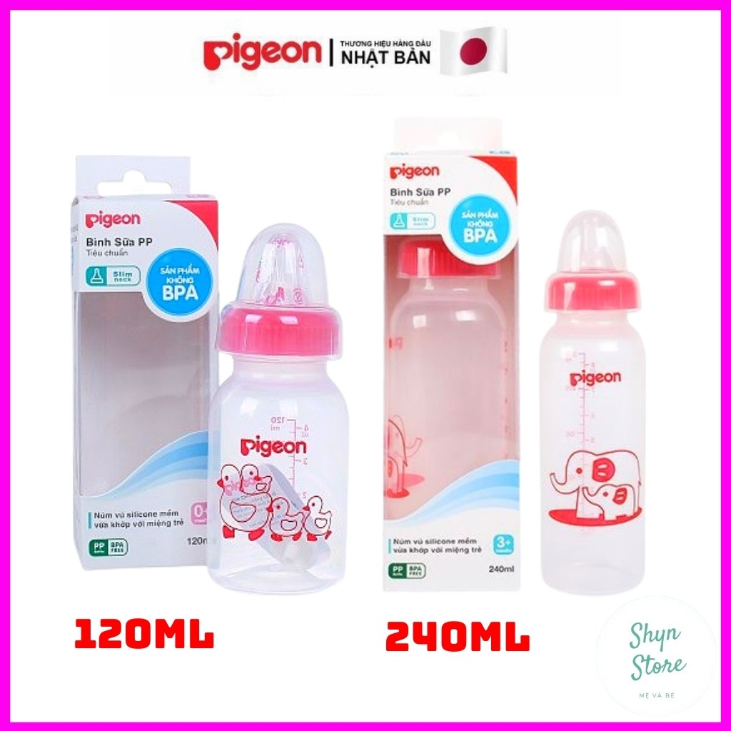 Bình sữa Pigeon PP tròn trơn cổ thường 120ml/240ml