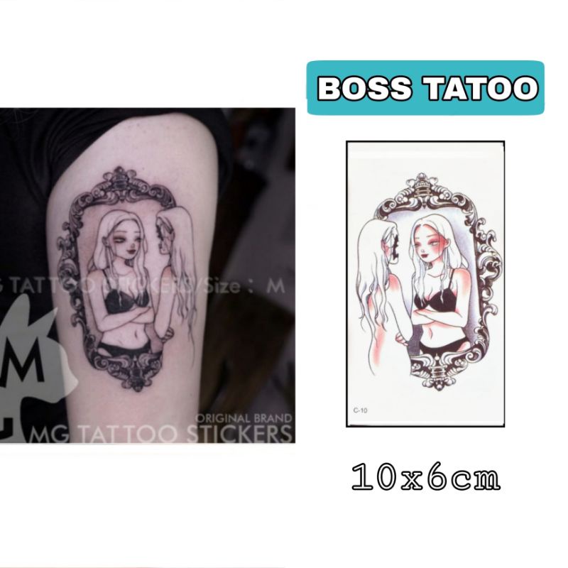 Hình xăm cô gái soi gương c10. Tatoo dán tạm thời size &lt;10x6cm. Tomie style