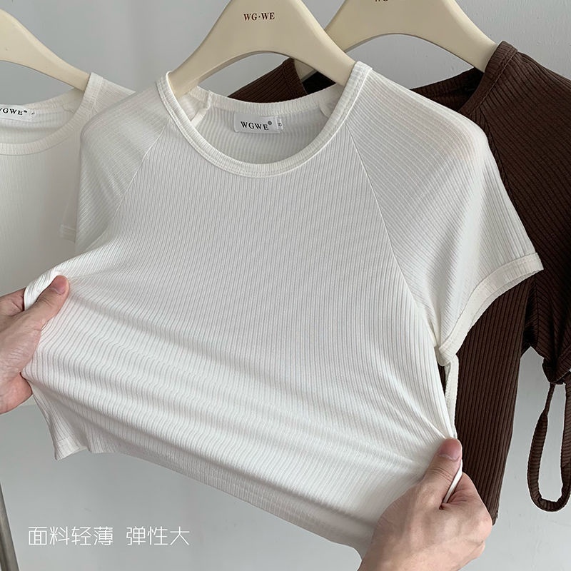 Áo Thun Tay Ngắn Thiết Kế Cổ Tay Áo Màu Trắng Thời Trang Mùa Hè Hàng Mới Dành Cho Bạn Nữ