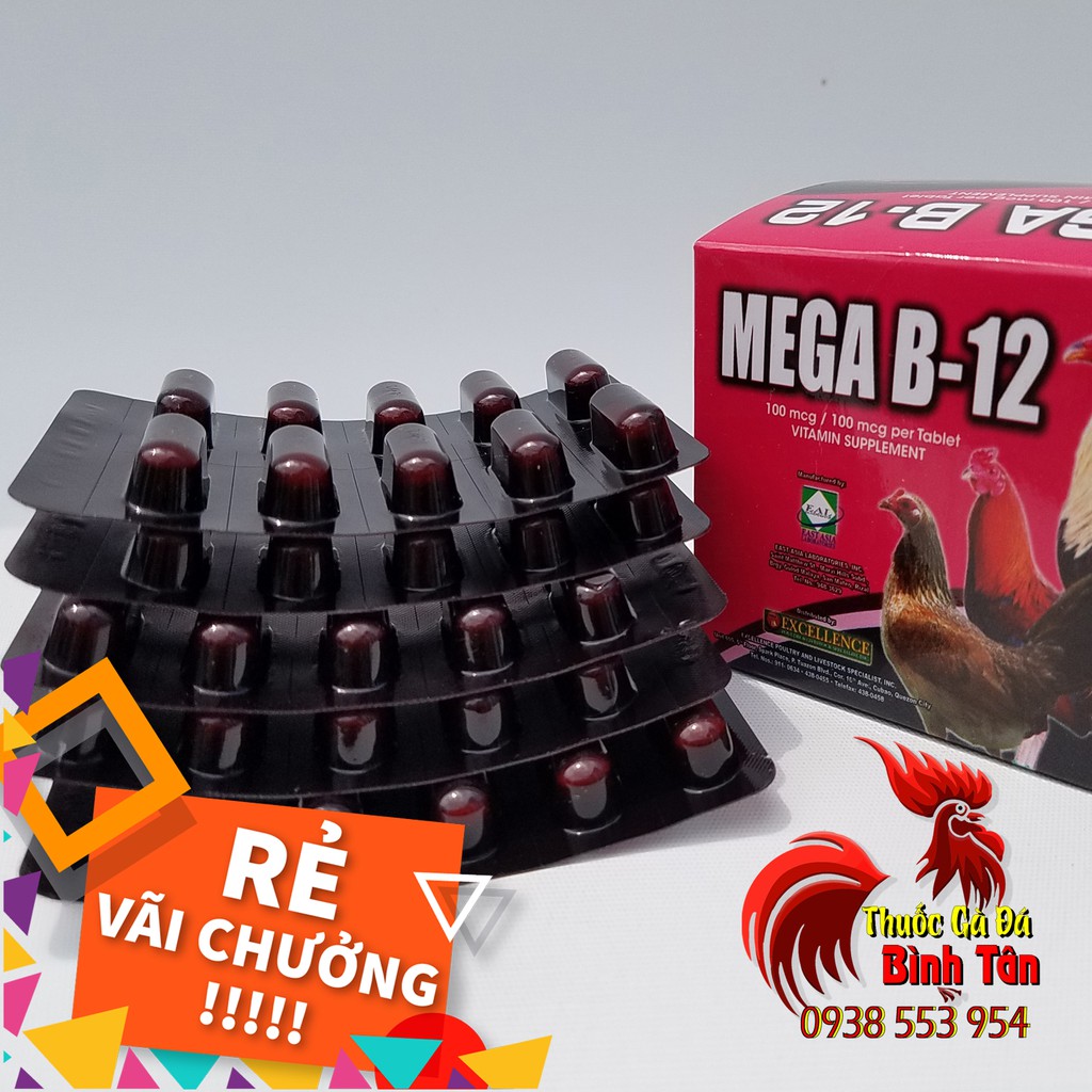 Thuốc Nuôi Gà Mega B12 Tăng Nước Máu Cho Gà Lẻ 3 VỈ 30 Viên - MEGA B12