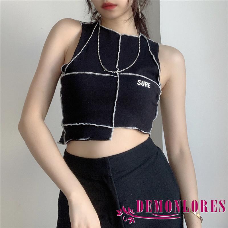 Áo Croptop Lửng Không Tay Họa Tiết Sọc Ngang Thời Trang Nữ Quyến Rũ