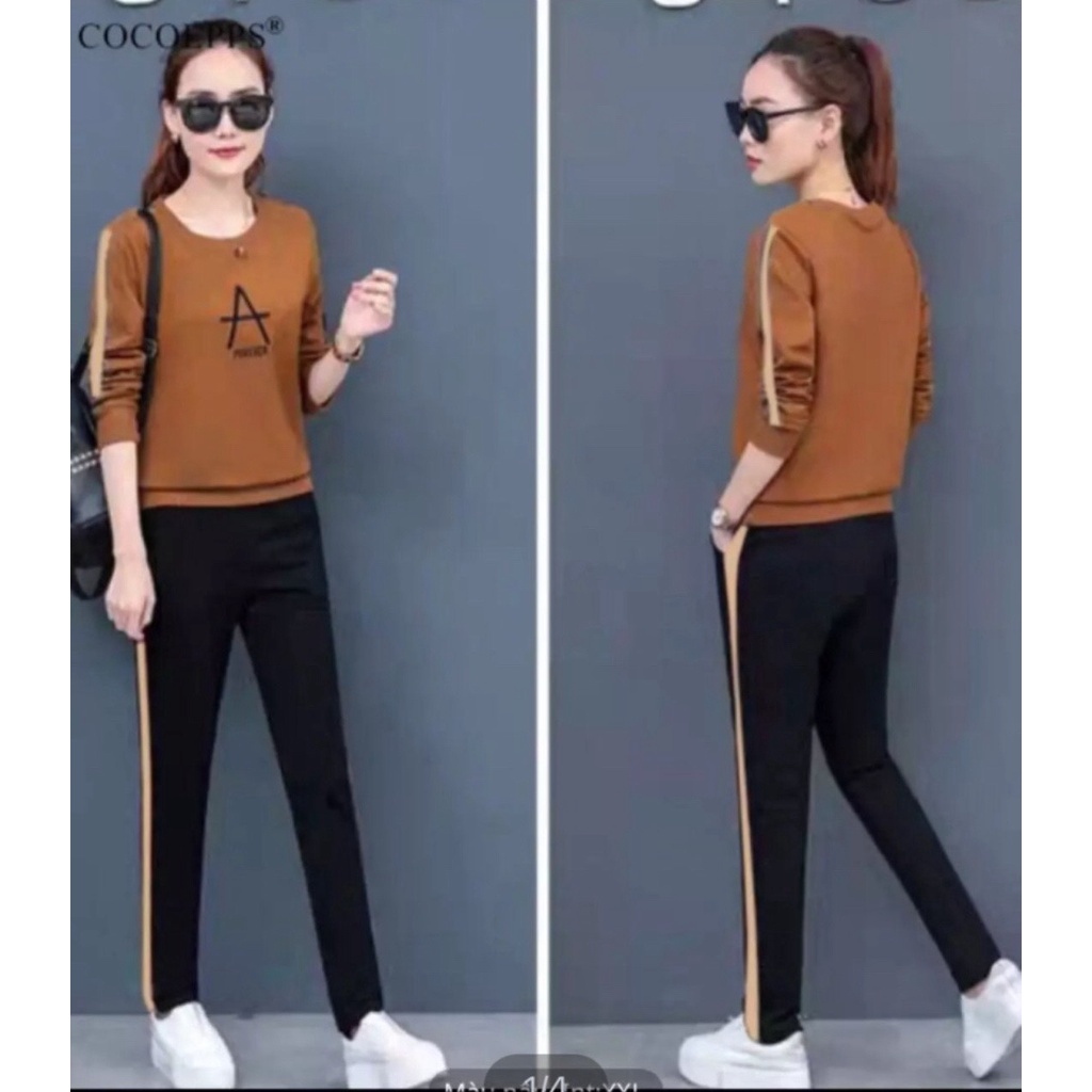 (3 SIZE 43-65KG TÙY CHIỀU CAO) ĐỒ BỘ THUN THU ĐÔNG TAY DÀI THÊU CHỮ A THỜI TRANG CHẤT THUN COTTON MỀM MỊN CO GIÃN
