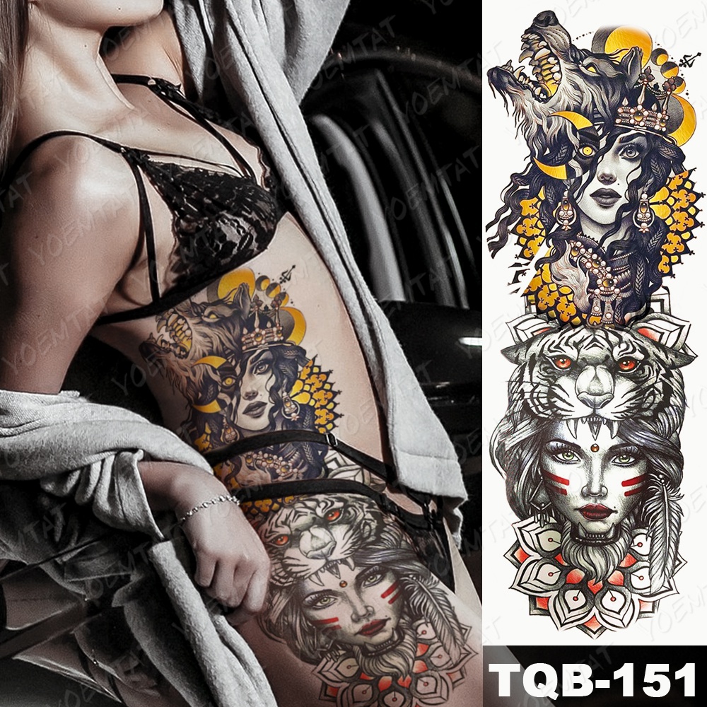 Hình Xăm Dán Tạm Thời Geisha Phong Cách Nhật Bản Chống Thấm Nước Trang Trí Cho Cánh Tay/Chân/Thắt Lưng