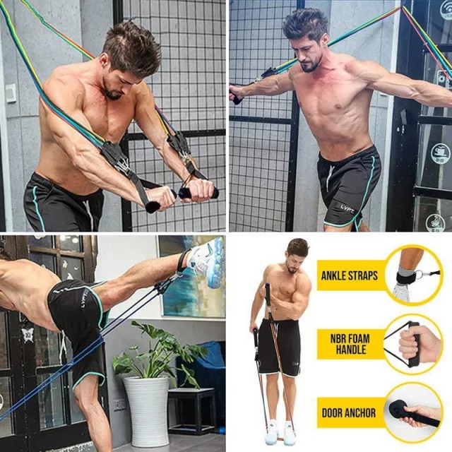 Bộ 5 Dây Kéo Tập Ngũ Sắc Tập GYM - Đàn Hồi Kháng Lực Tập Thể Hình (Full BOX Phụ Kiện)