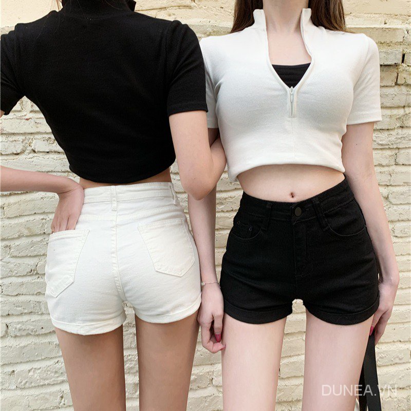 DUNEA Quần đùi denim cạp cao thời trang đơn giản rnc6