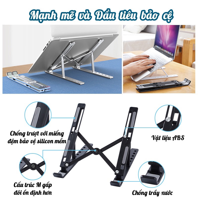 Giá đỡ laptop,macbook,Giá đỡ tản nhiệt,nhôm cao cấp 2 chốt siêu bề,có điều chỉnh độ cao,chống mỏi cổ, dễ gấp gọn