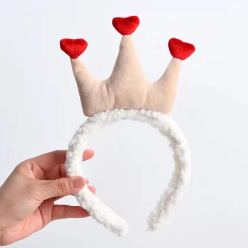 Flgo Băng Đô Vương Miện Nhồi Bông Mềm Mại Họa Tiết Trái Tim Hoạt Hình Làm Phụ Kiện Chụp Ảnh