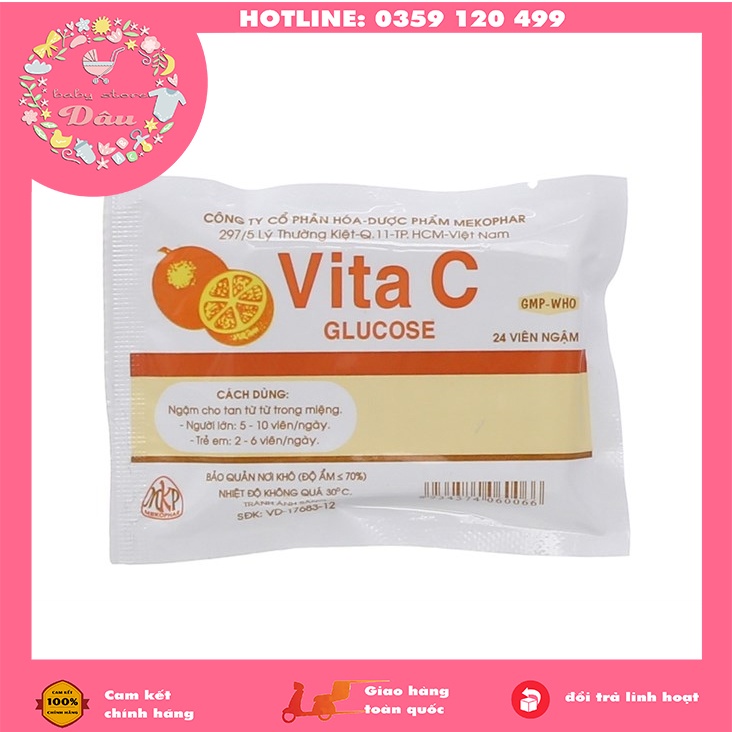 Kẹo C hương cam/ Kẹo ngậm Vita C bổ sung vitamin C cho trẻ em, người lớn  - gói 24 viên