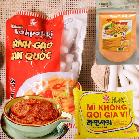 [TẶNG MÌ KHÔNG GIA VỊ] 1KG Bánh gạo tokbokki - 100g Tương ớt Hàn Quốc - 100g Bột phô mai