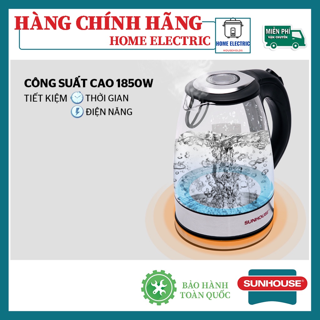 Ấm siêu tốc thủy tinh Sunhouse SHD1217 SIÊU BỀN KÍNH TRONG SUỐT THỜI TRANG