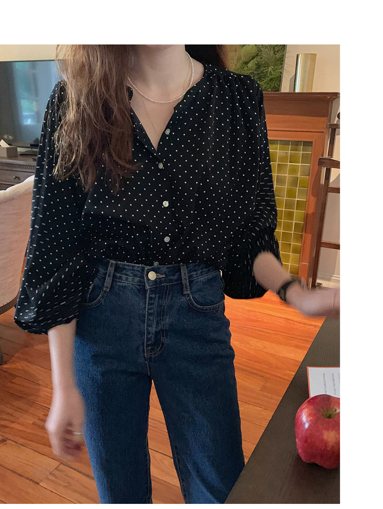 Áo sơ mi nữ tay dài họa tiết chấm bi thời trang