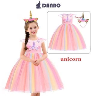 Bộ Đầm Hóa Trang Công Chúa + Băng Đô Hình Sừng Kỳ Lân Thời Trang Cho Bé Gái