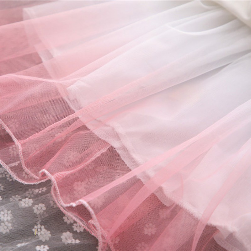 Set áo thun ngắn tay + chân váy lưới xòe thời trang cho bé gái