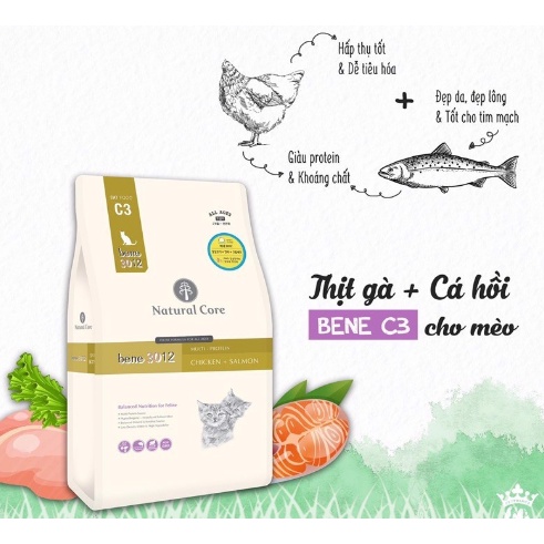 Hạt Natural Core C3 Bene 3012 cho mèo thịt gà và cá hồi - túi 1,5kg