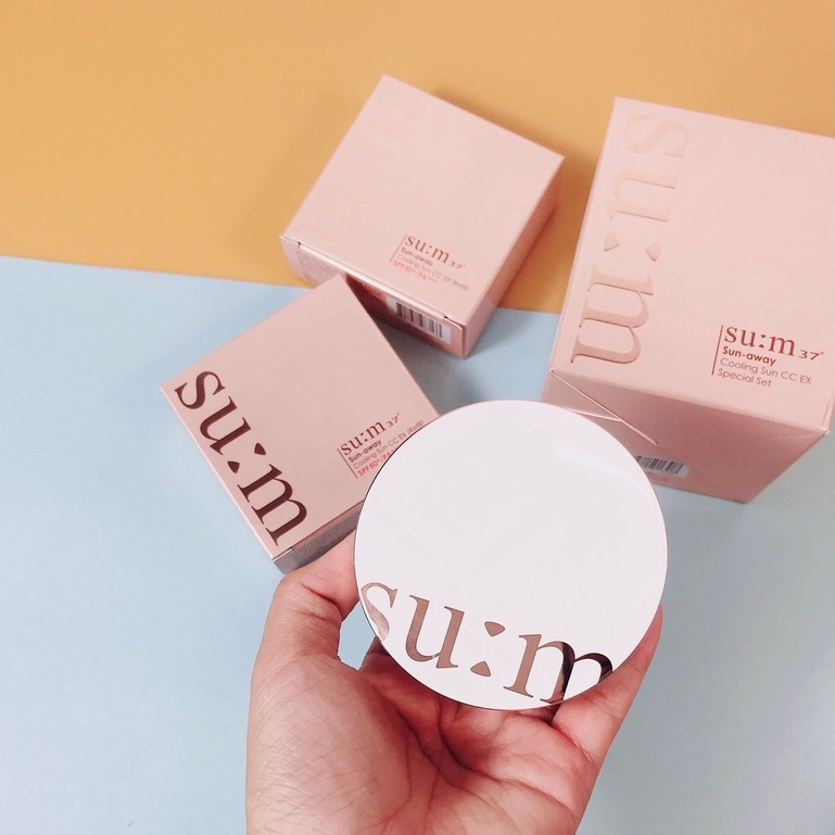 Sét cushion chống nắng sum37 dạng phấn nước che khuyết đểm Su:m37 Sun Away Cooling Sun CC SPF50+/PA+++ tặng 2 lõi