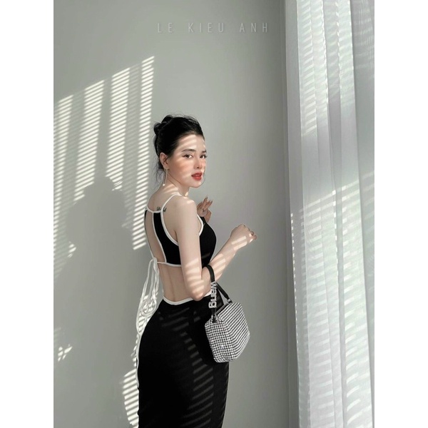 Đầm 2 Dây Maxi Khoét Viền Cột Lưng Dáng Dài Xẻ Tà