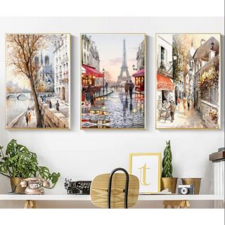 Bộ 3 tranh phong cảnh Paris màu sơn dầu